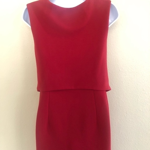 Sharagano Woman’s Red Stretch Crepe Crew Neck Knit Front Tie Sheath Dress Size 4 - Picture 6 of 13